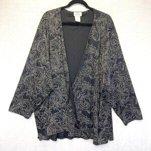 Women's Vintage Slinky Open Front Cardigan Womens 5X Paisley Stretch Black